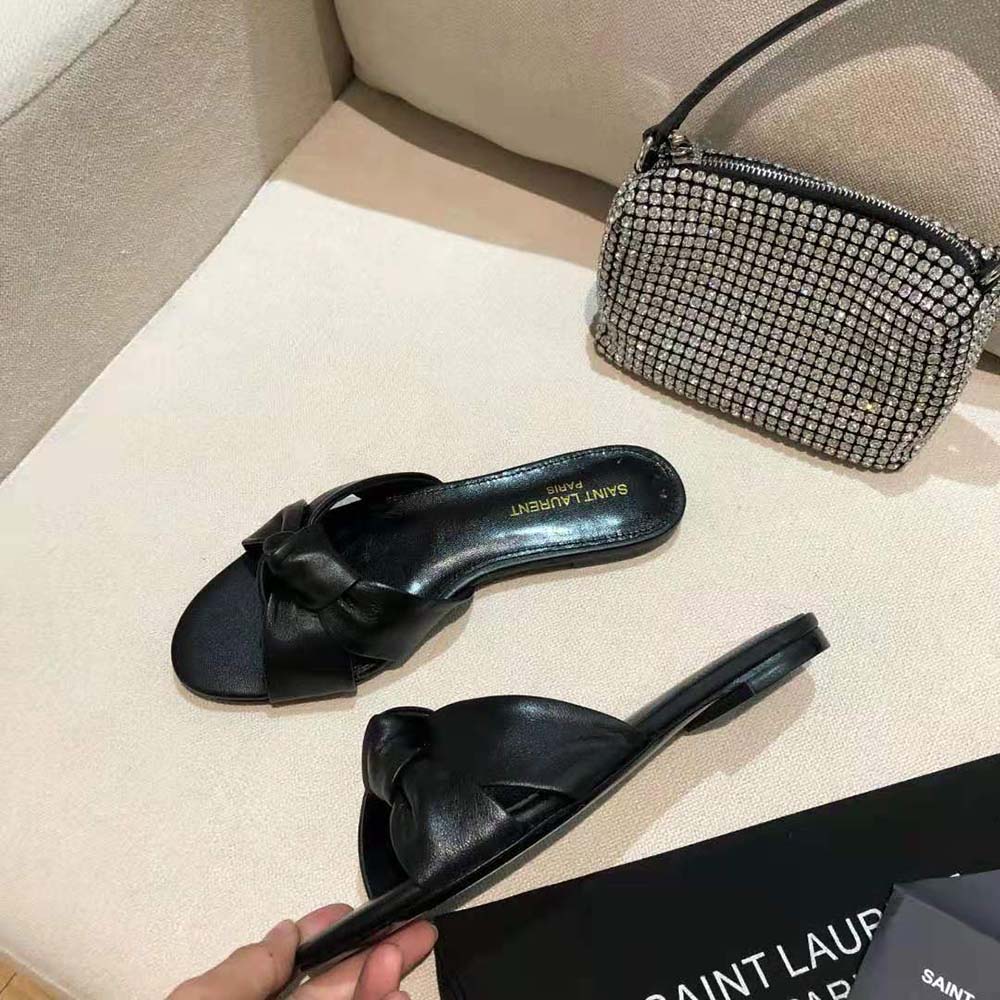 Saint Laurent YSL Women Bianca Flat Mules in Smooth Leather-Black - image 4