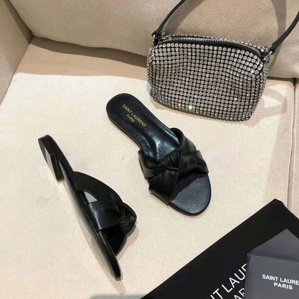Saint Laurent YSL Women Bianca Flat Mules in Smooth Leather-Black - image 7
