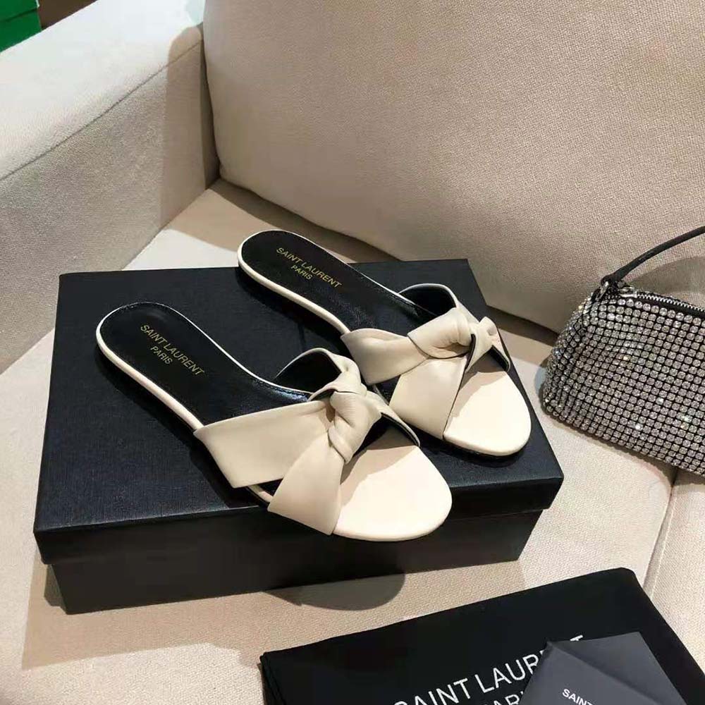 Saint Laurent YSL Women Bianca Flat Mules in Smooth Leather-White - image 8