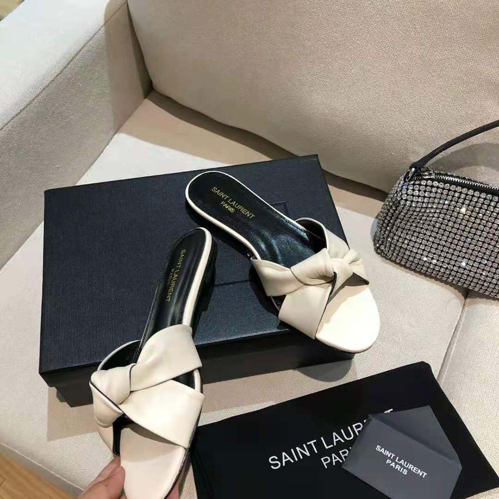 Saint Laurent YSL Women Bianca Flat Mules in Smooth Leather-White - image 7