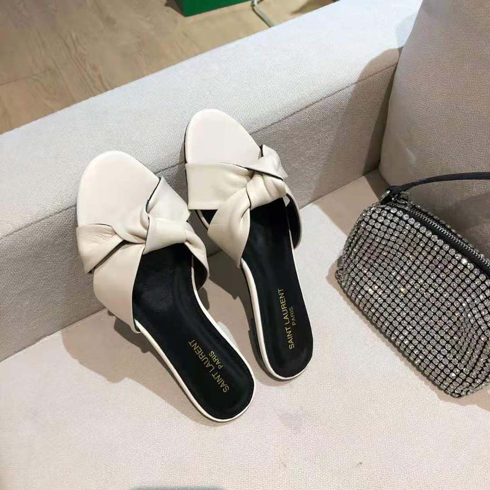 Saint Laurent YSL Women Bianca Flat Mules in Smooth Leather-White - image 6