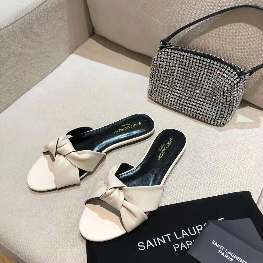 Saint Laurent YSL Women Bianca Flat Mules in Smooth Leather-White - image 5
