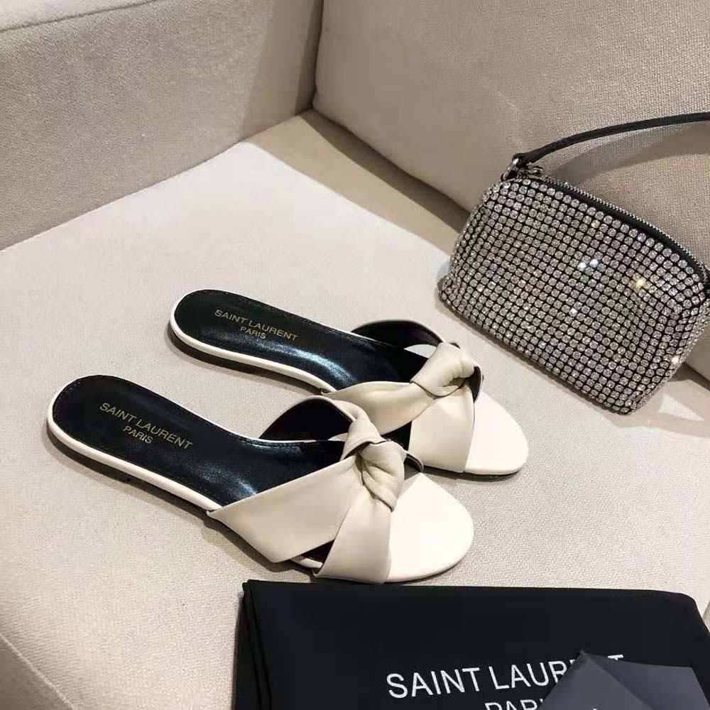 Saint Laurent YSL Women Bianca Flat Mules in Smooth Leather-White - image 4