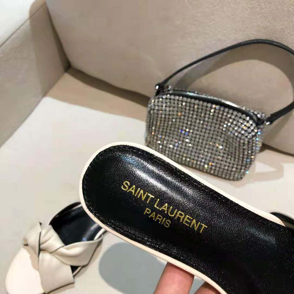 Saint Laurent YSL Women Bianca Flat Mules in Smooth Leather-White - image 9
