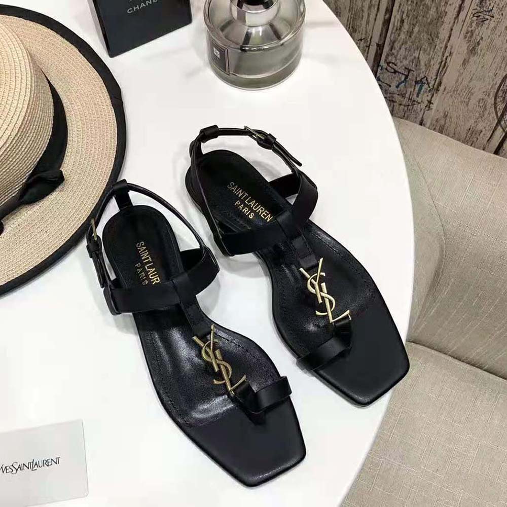 Top view showing smooth leather and open silhouette of Cassandra Flat Sandals