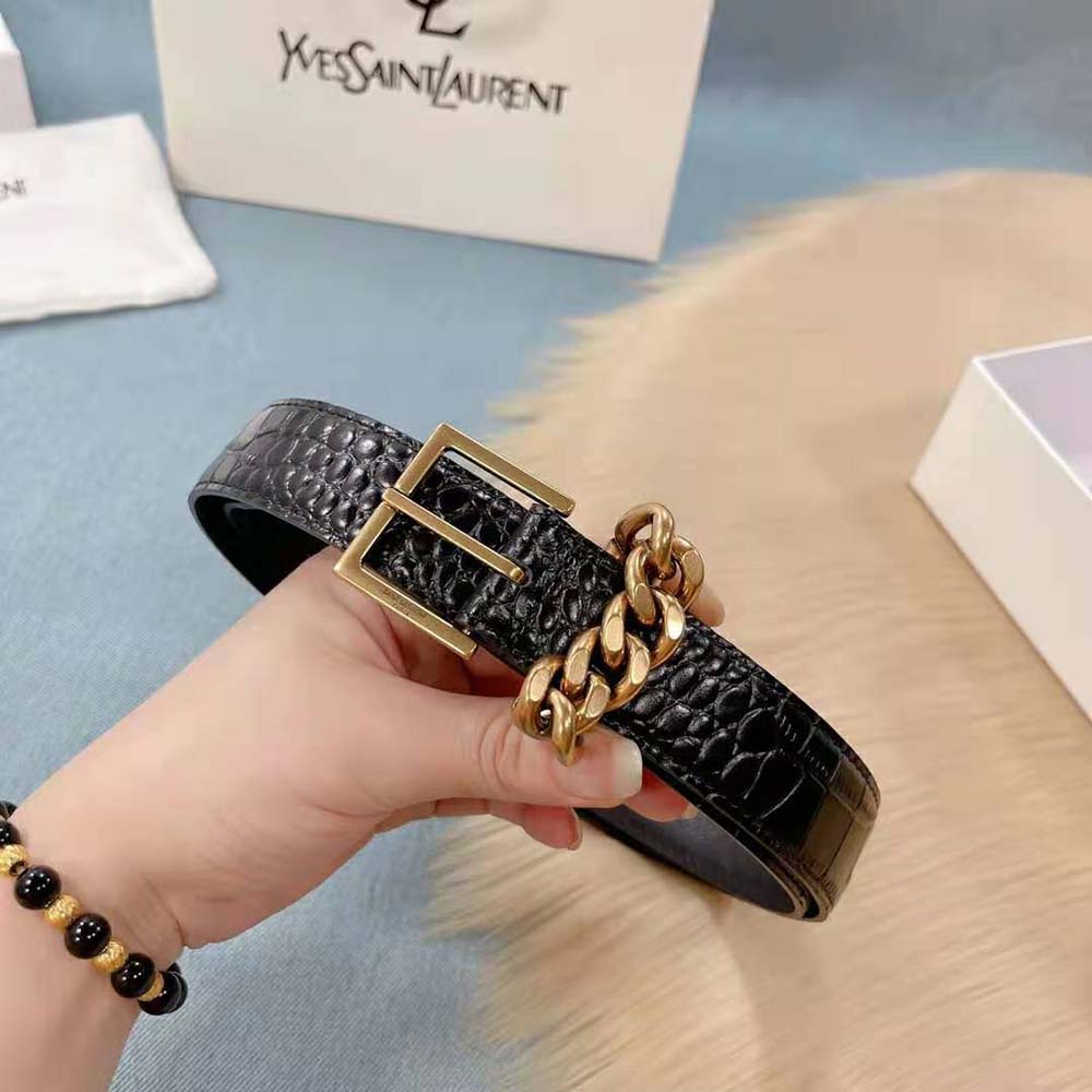 Saint Laurent YSL Women Chain-loop Narrow Belt with Square Buckle in Lacquered Python - image 7