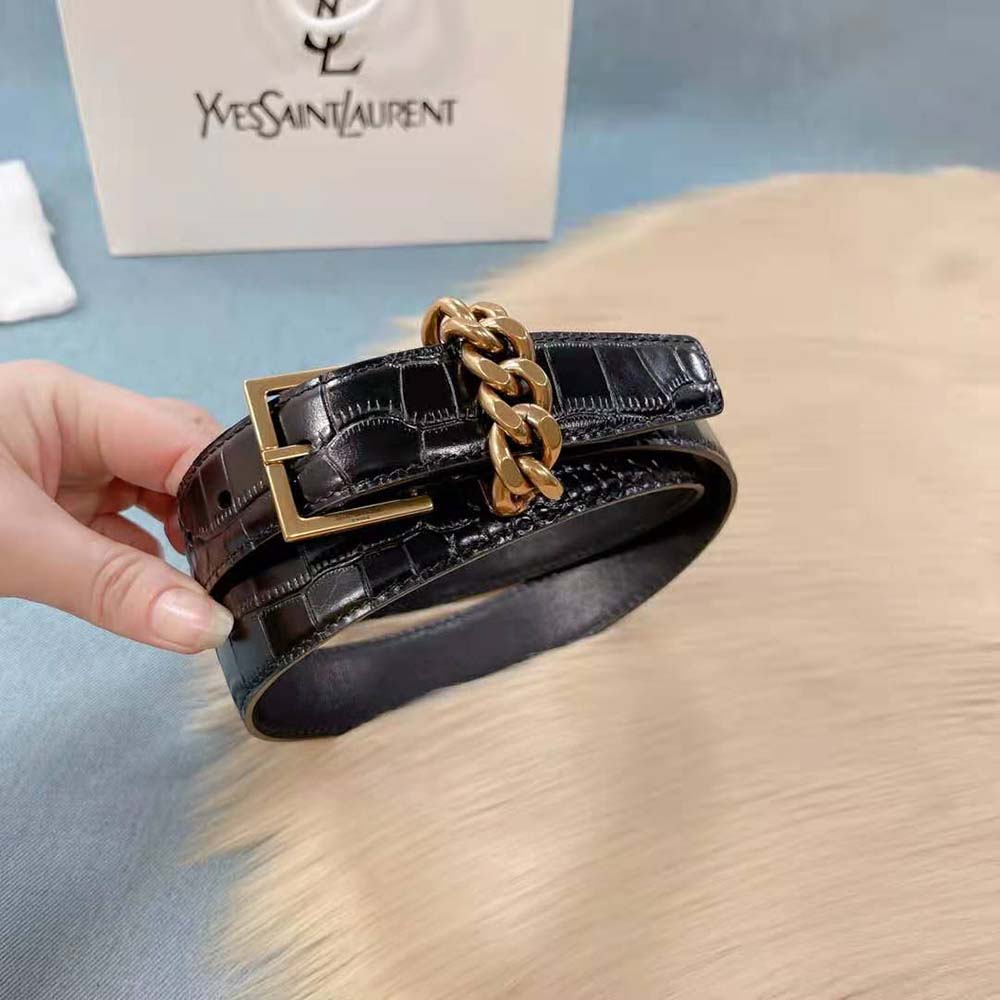Saint Laurent YSL Women Chain-loop Narrow Belt with Square Buckle in Lacquered Python - image 6
