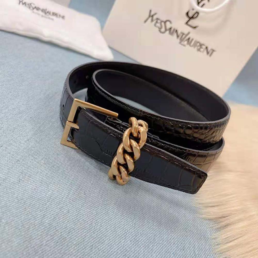 Saint Laurent YSL Women Chain-loop Narrow Belt with Square Buckle in Lacquered Python - image 5