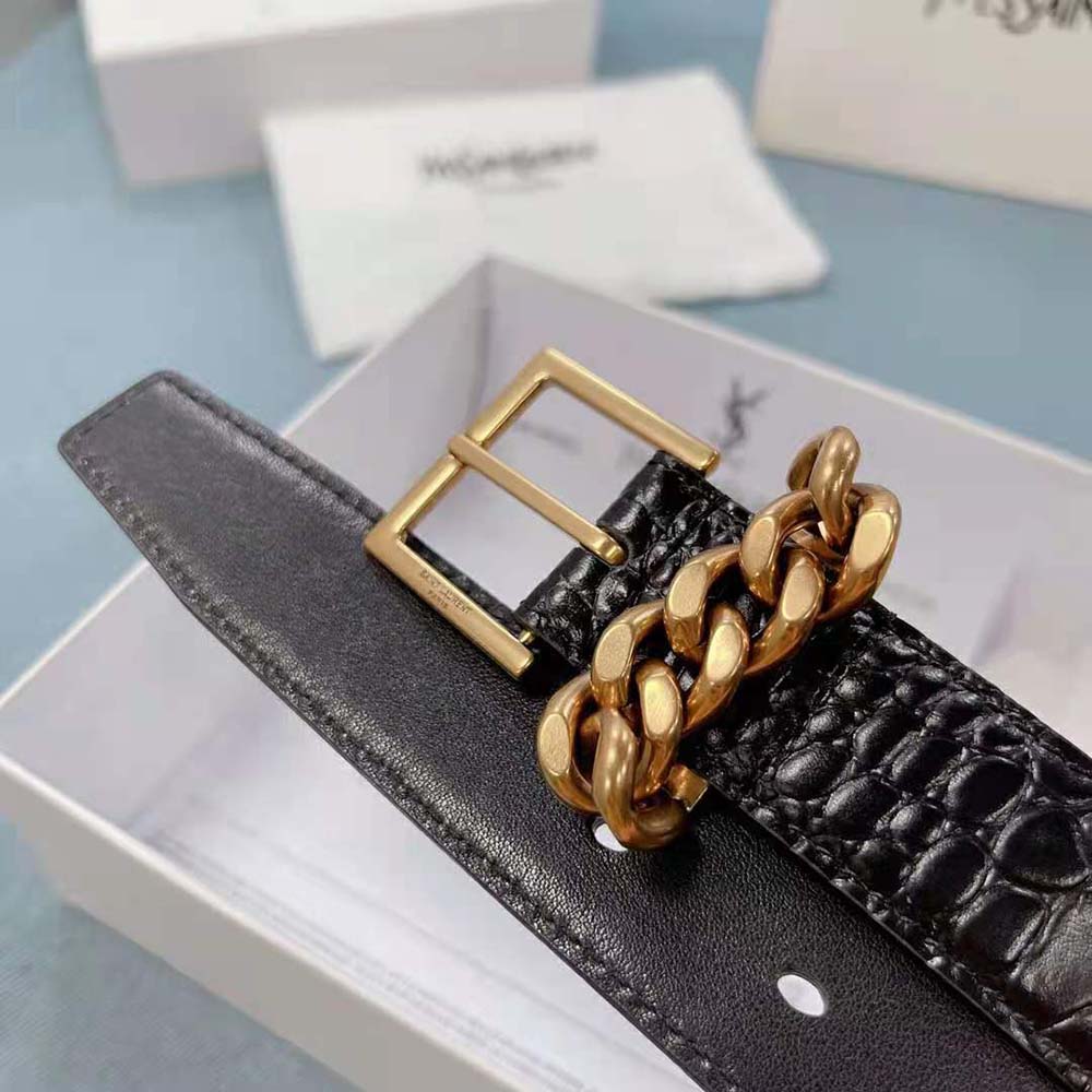 Saint Laurent YSL Women Chain-loop Narrow Belt with Square Buckle in Lacquered Python - image 9