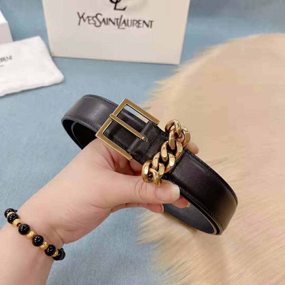 Saint Laurent YSL Women Chain-loop Narrow Belt with Square Buckle in Suede - image 7