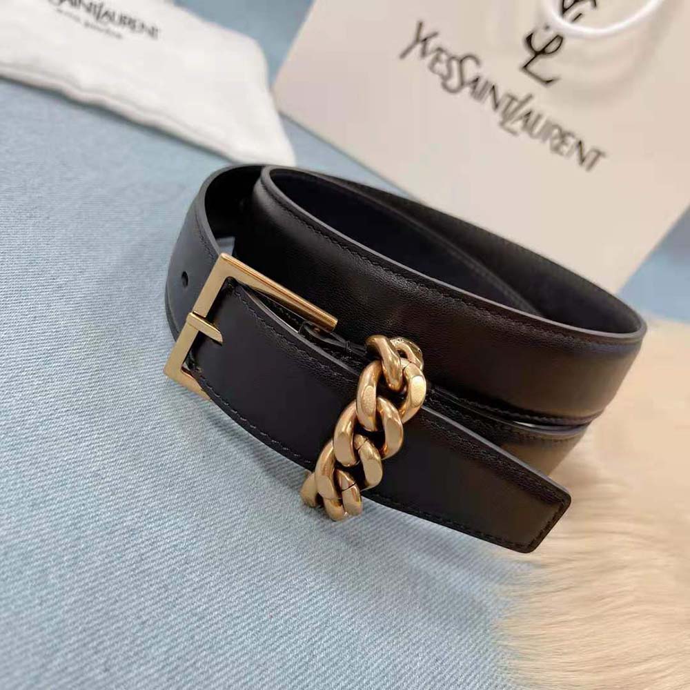 Saint Laurent YSL Women Chain-loop Narrow Belt with Square Buckle in Suede - image 4