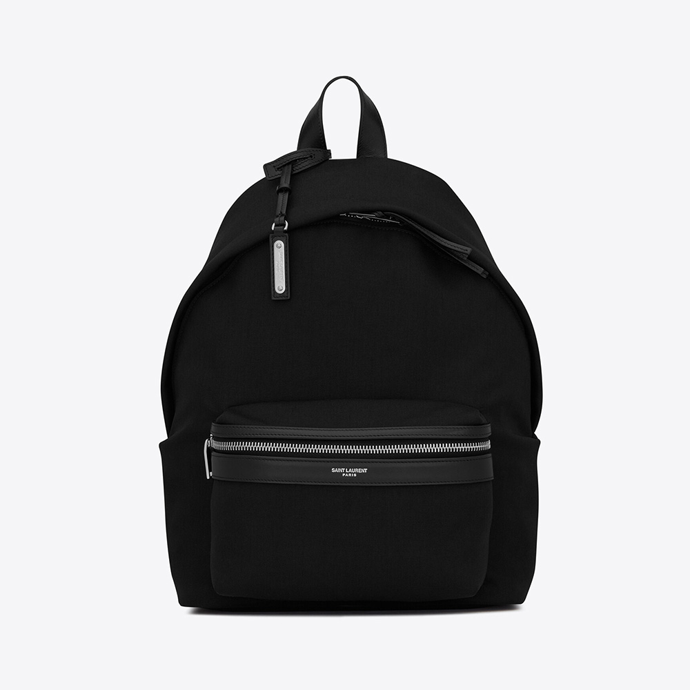 Front view of Saint Laurent YSL Women City Mini Backpack in Canvas