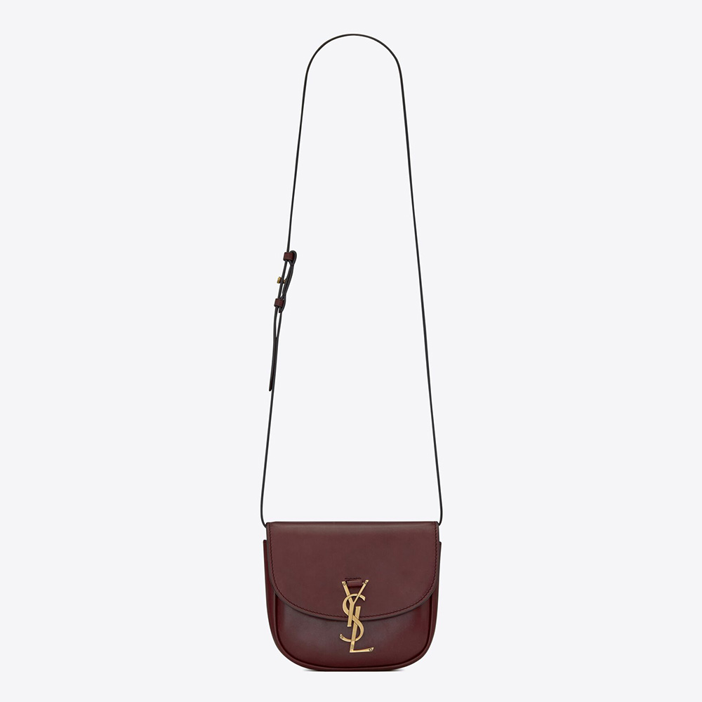 Front view of Saint Laurent YSL Women Kaia Small Satchel in maroon leather