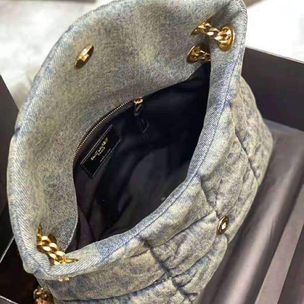 Saint Laurent YSL Women Puffer Small Bag in Quilted Vintage Denim and Suede - image 9