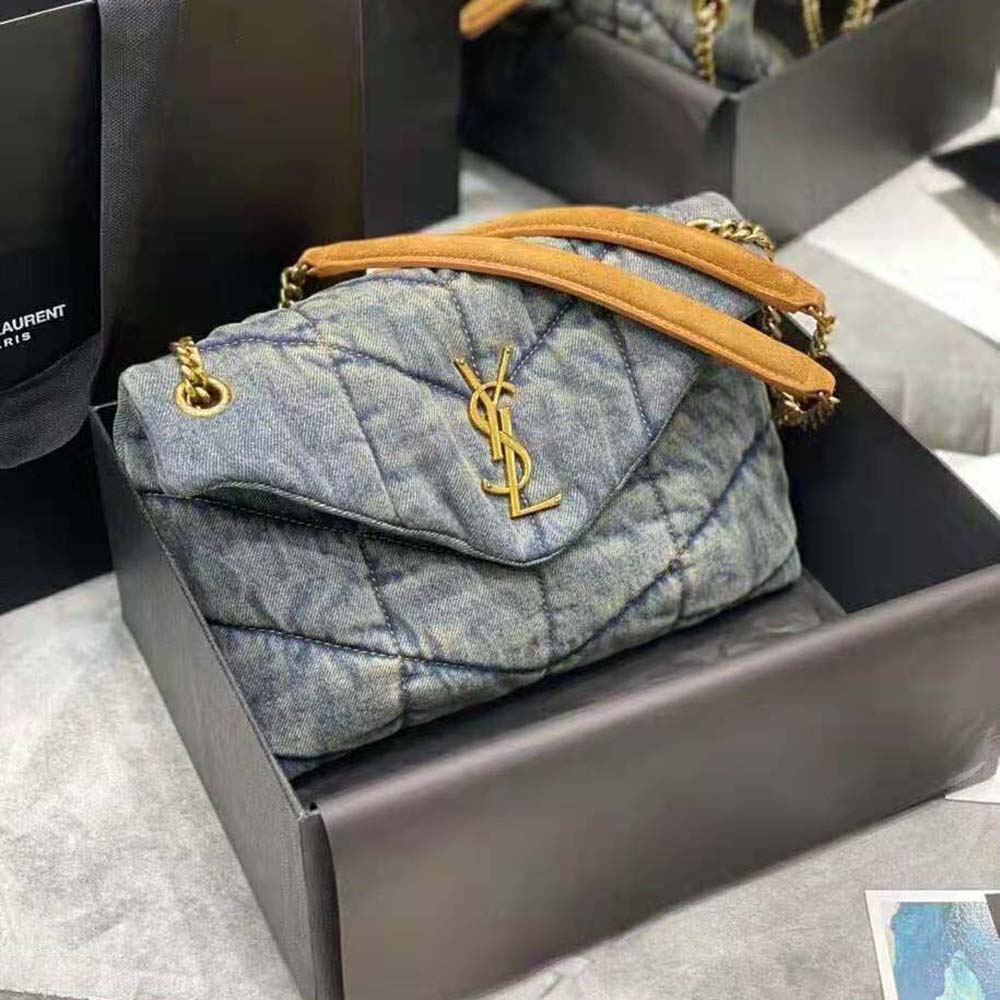 Saint Laurent YSL Women Puffer Small Bag in Quilted Vintage Denim and Suede - image 4