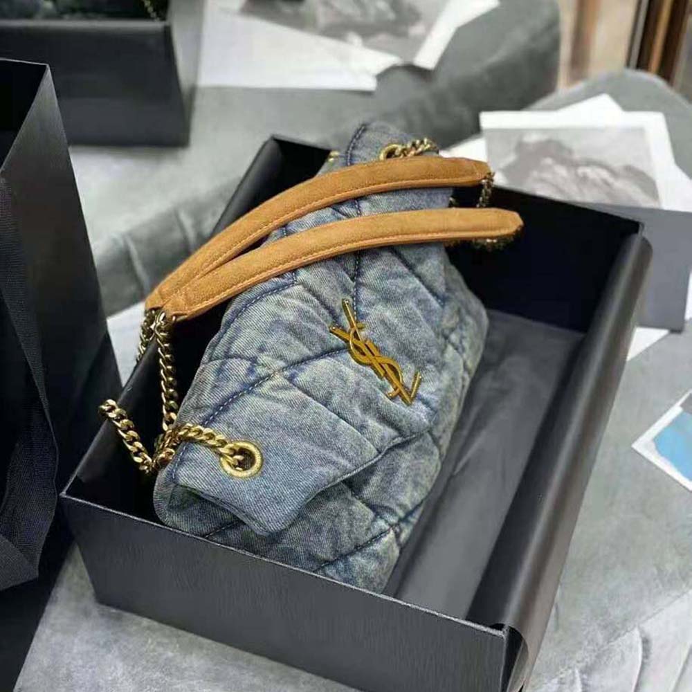 Side angle showing compact silhouette of Saint Laurent YSL Women Puffer Small Bag
