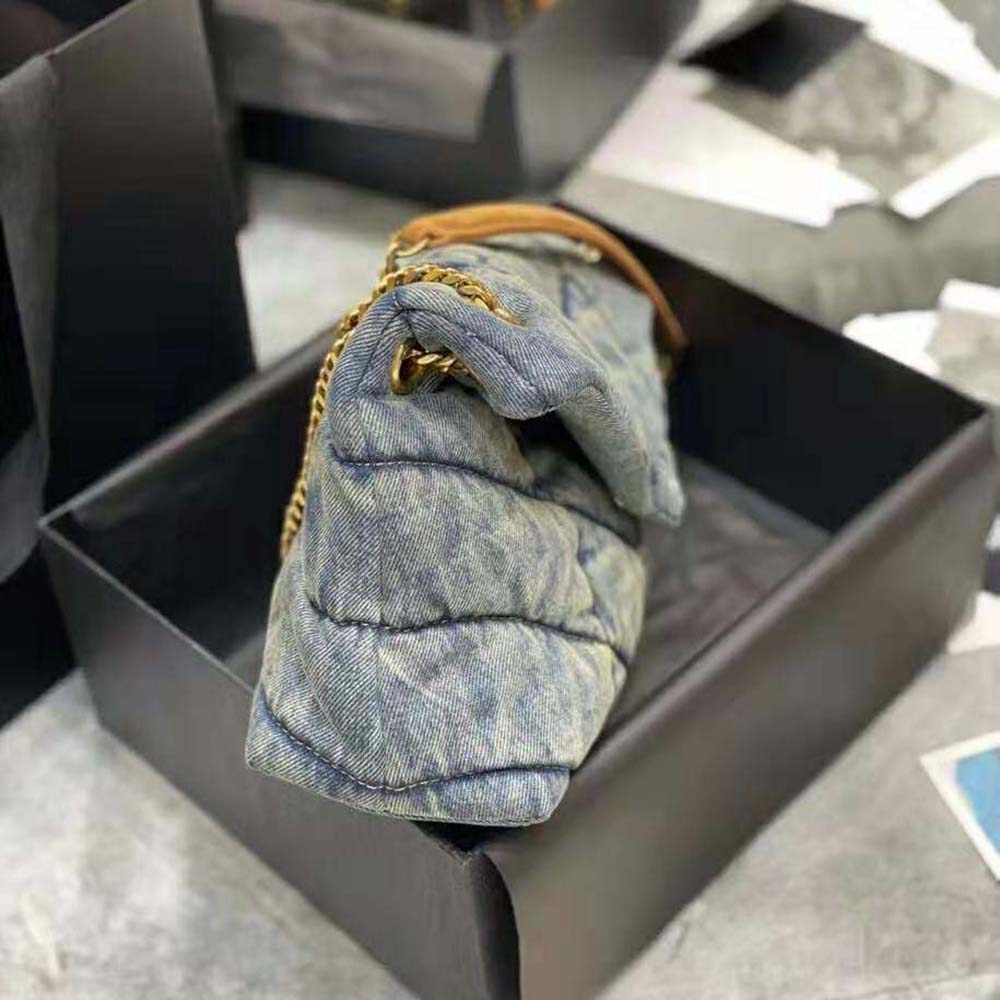 Saint Laurent YSL Women Puffer Small Bag in Quilted Vintage Denim and Suede - image 7