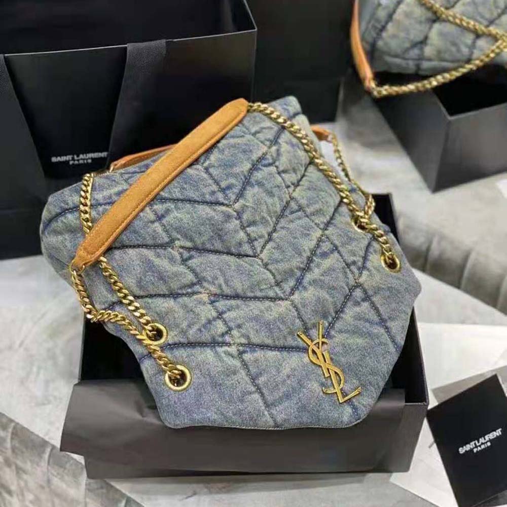 Saint Laurent YSL Women Puffer Small Bag in Quilted Vintage Denim and Suede - image 6