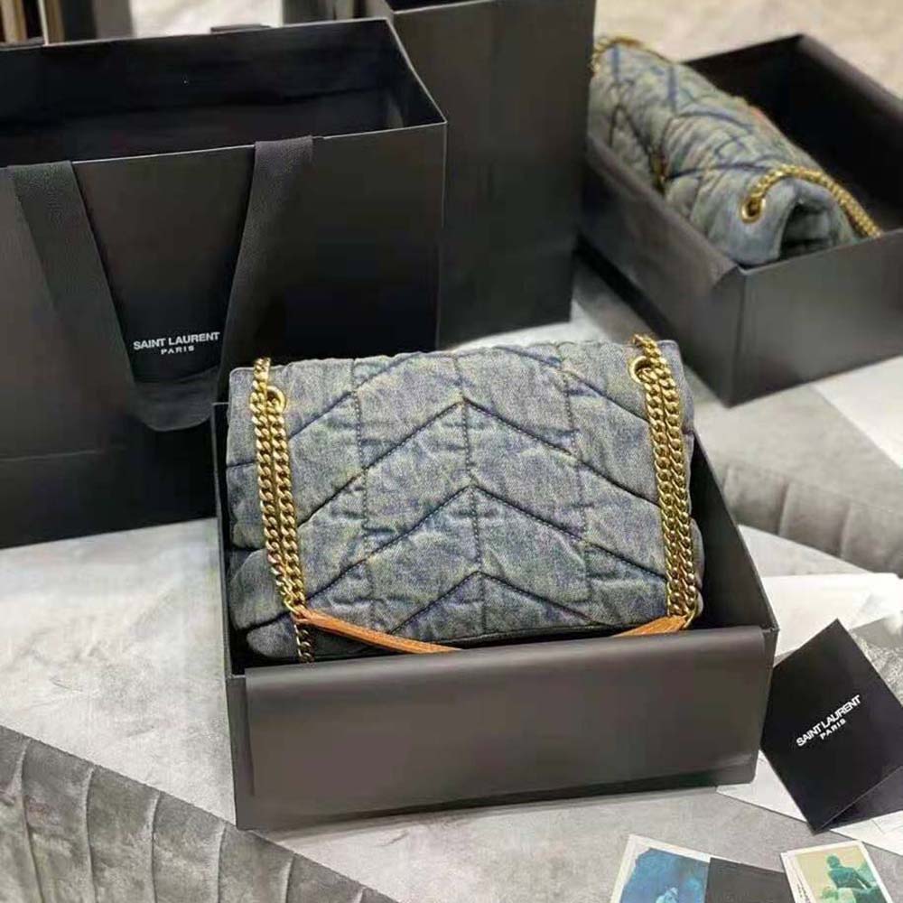 Saint Laurent YSL Women Puffer Small Bag in Quilted Vintage Denim and Suede - image 5