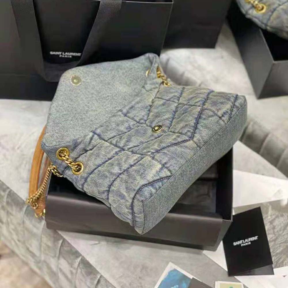 Saint Laurent YSL Women Puffer Small Bag in Quilted Vintage Denim and Suede - image 8