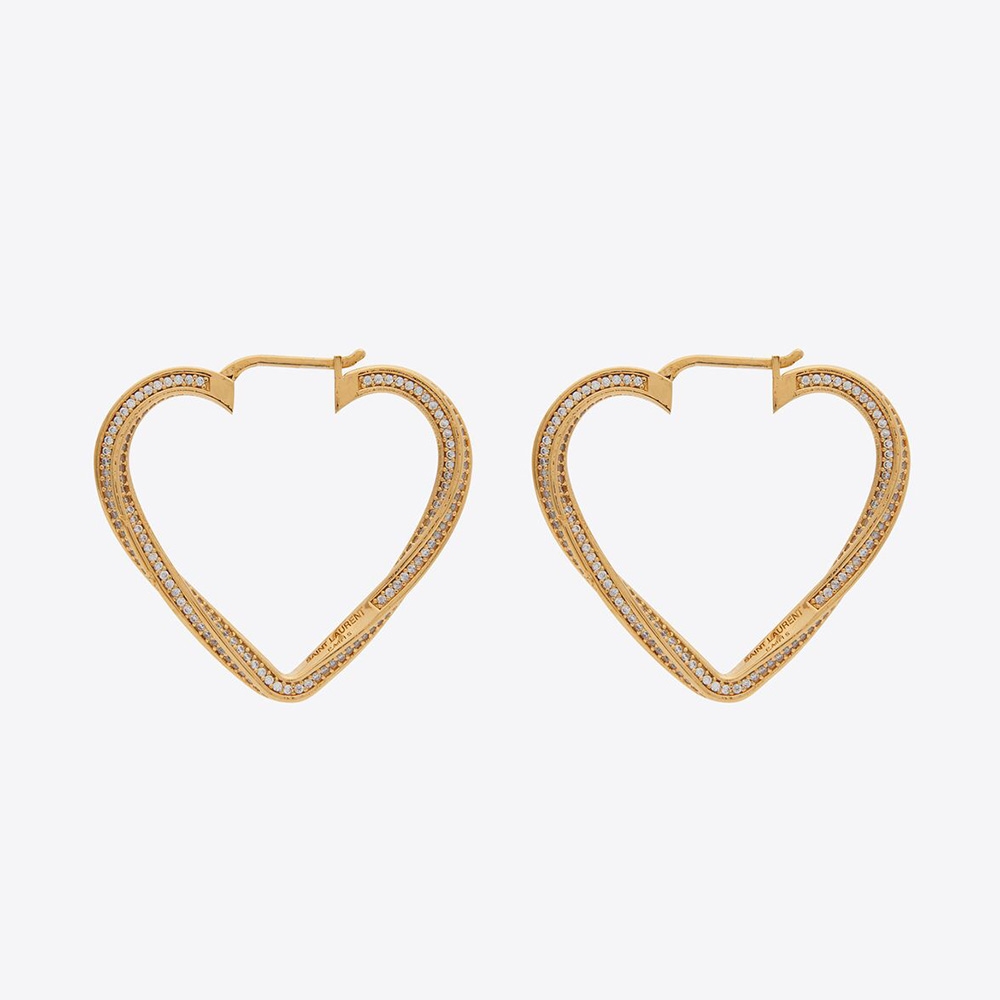 Close-up of Saint Laurent YSL Women Smoking Twisted Heart Hoop Earrings front view