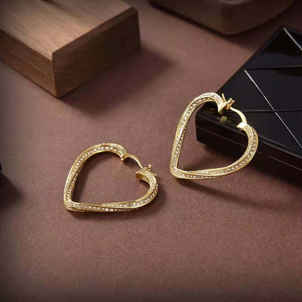 Saint Laurent YSL Women Smoking Twisted Heart Hoop Earrings in Metal and Crystal - image 4