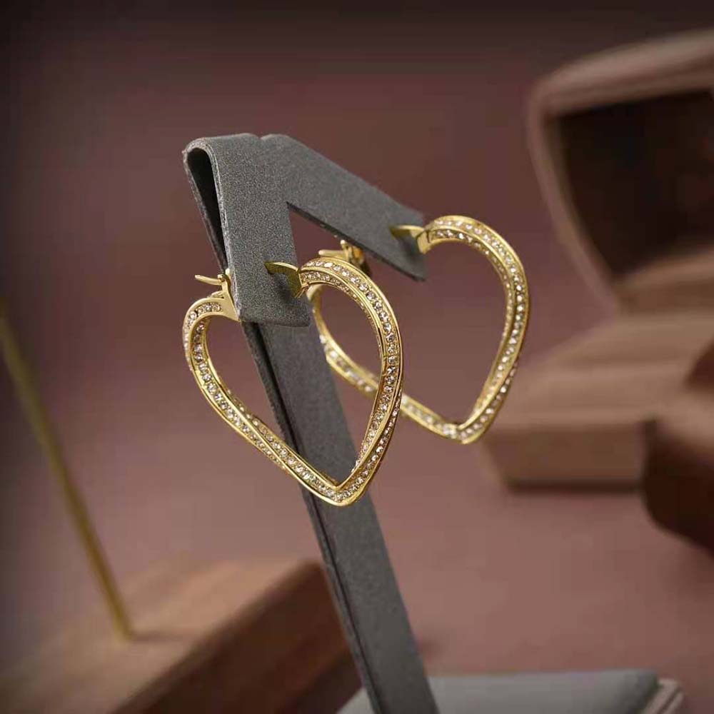 Saint Laurent YSL Women Smoking Twisted Heart Hoop Earrings with crystal accents