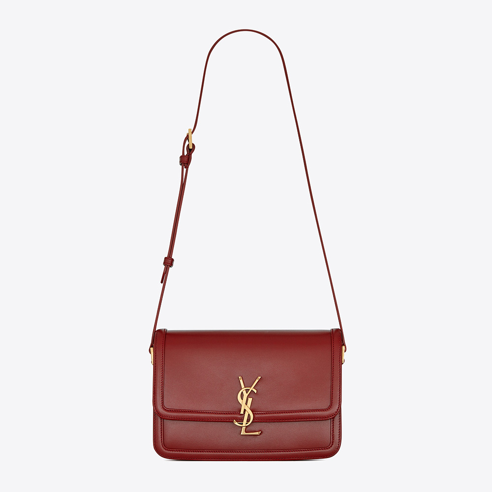 Front view of Saint Laurent YSL Women Solferino Medium Satchel maroon leather