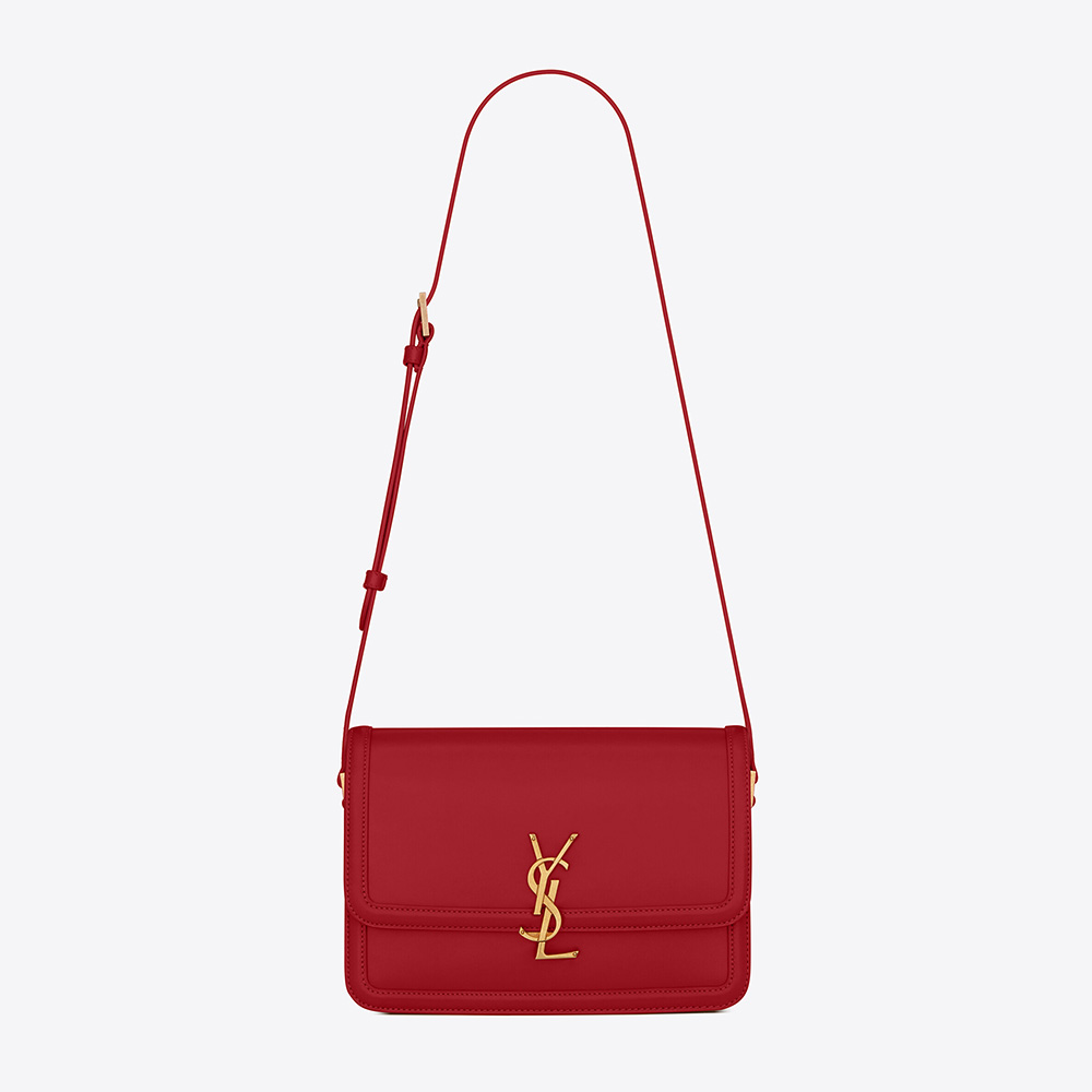 Front view of Saint Laurent YSL Women Solferino Medium Satchel in red box leather