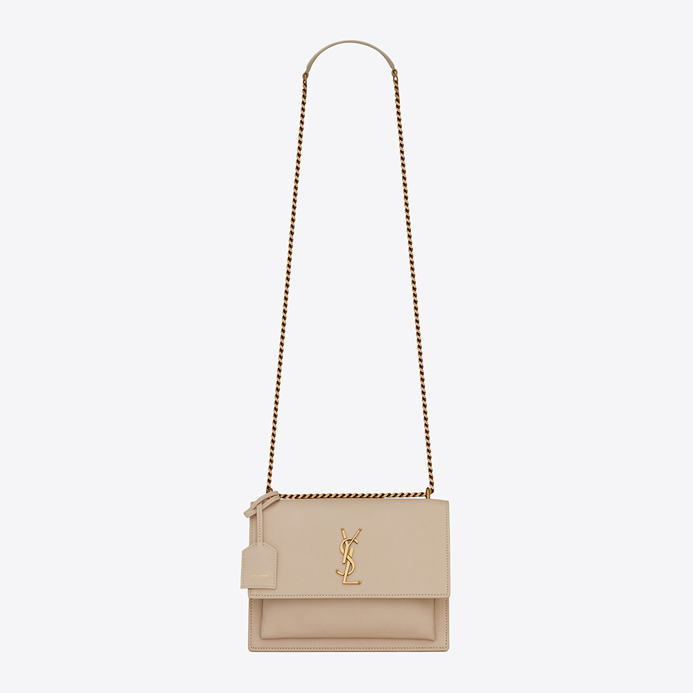 Saint Laurent YSL Women Sunset Medium grained leather front view beige