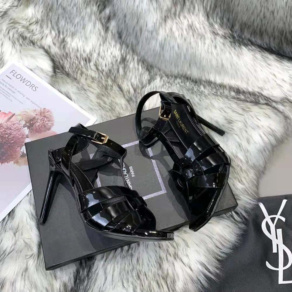 Saint Laurent YSL Women Tribute Sandals in Patent Leather in 105mm Heel Hight-Black - image 7