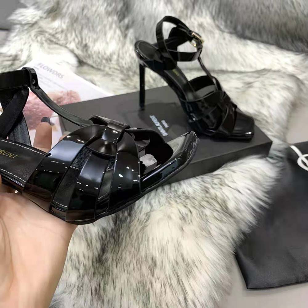 Saint Laurent YSL Women Tribute Sandals in Patent Leather in 105mm Heel Hight-Black - image 6