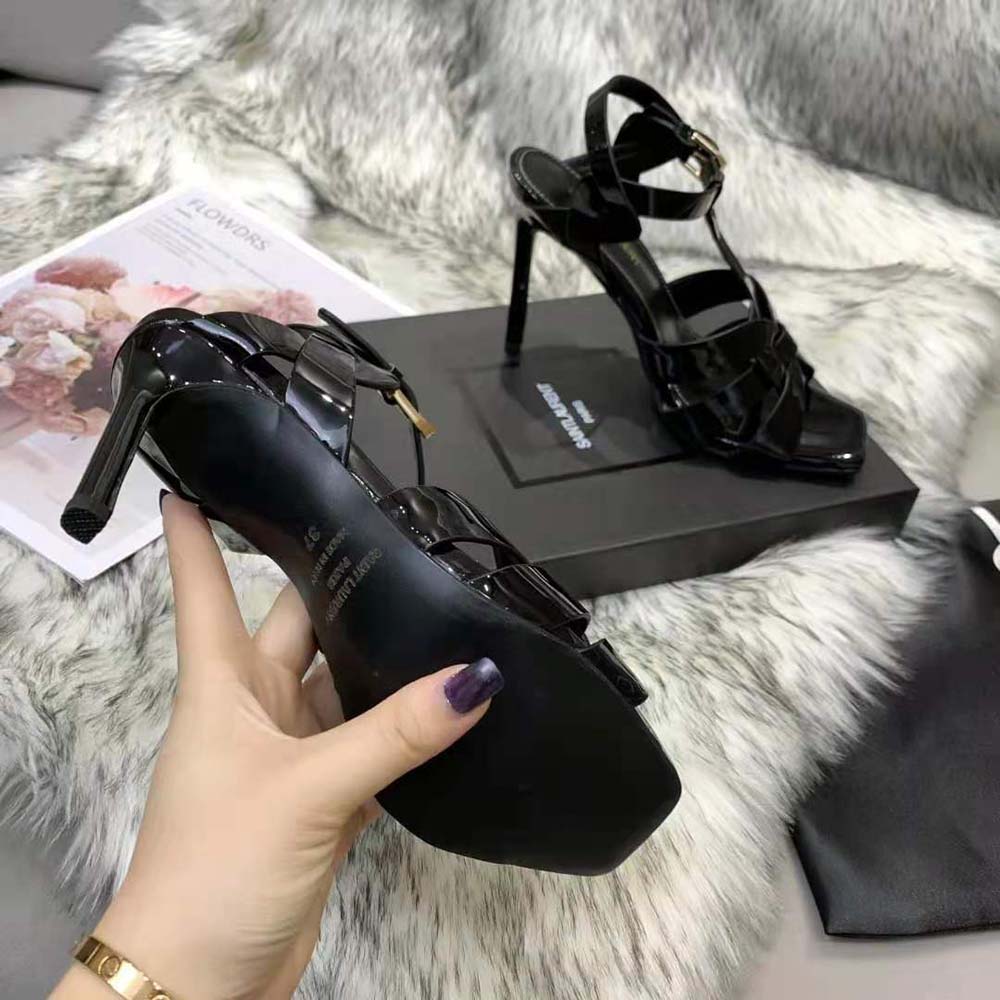 Saint Laurent YSL Women Tribute Sandals in Patent Leather in 105mm Heel Hight-Black - image 8