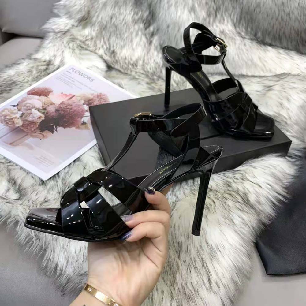 Saint Laurent YSL Women Tribute Sandals in Patent Leather in 105mm Heel Hight-Black - image 4
