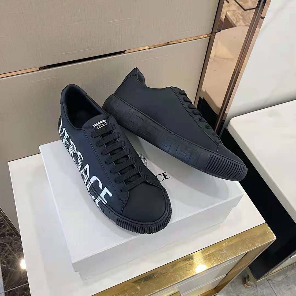 Side profile of Versace Unisex Shoes Greca Logo Sneakers-Black showing silhouette
