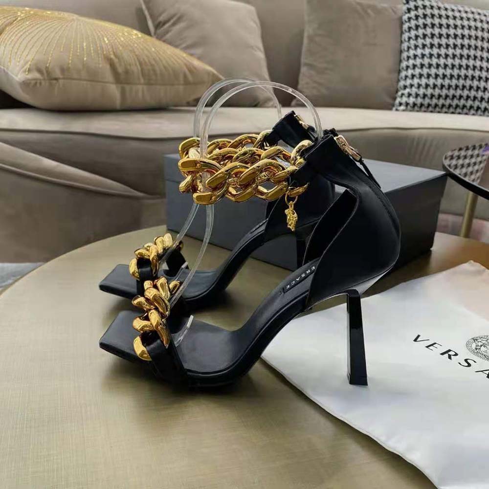 Versace Women Medusa Chain Nappa Leather Sandals in 11cm Heel-Black - image 5