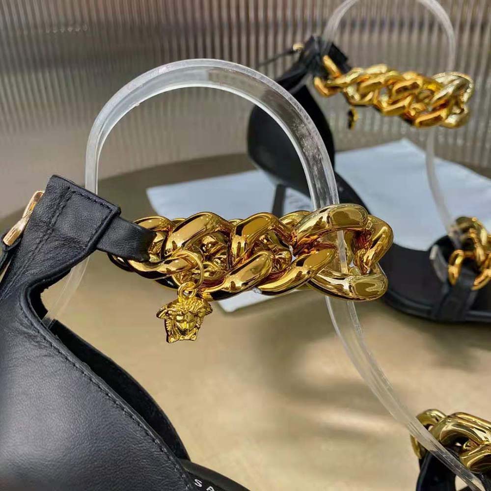 Versace Women Medusa Chain Nappa Leather Sandals in 11cm Heel-Black - image 6