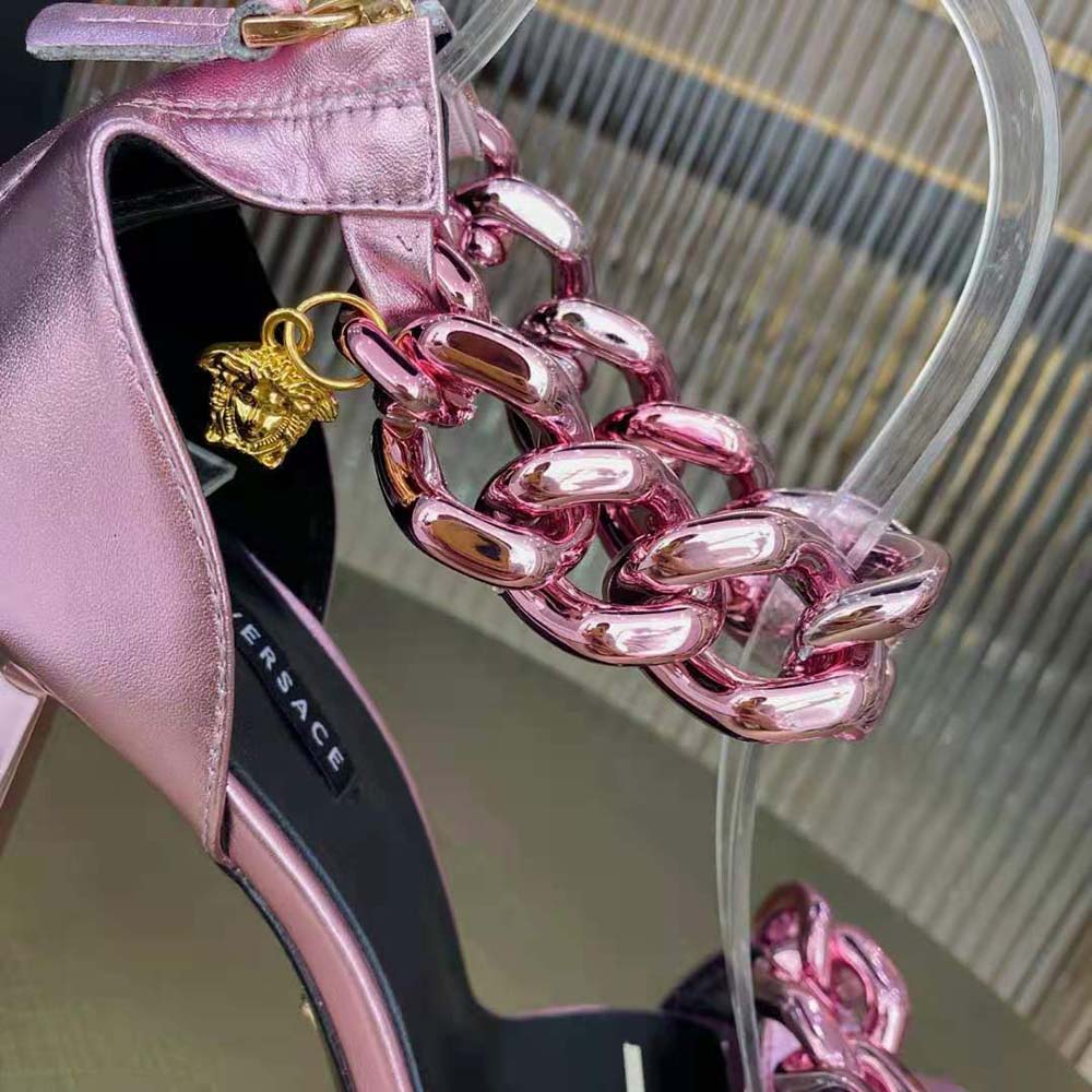 Versace Women Medusa Chain Suede Sandals in 11cm Heel-Pink - image 7