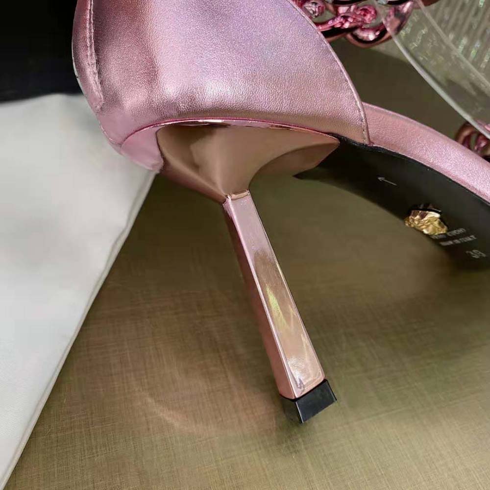 Versace Women Medusa Chain Suede Sandals in 11cm Heel-Pink - image 6