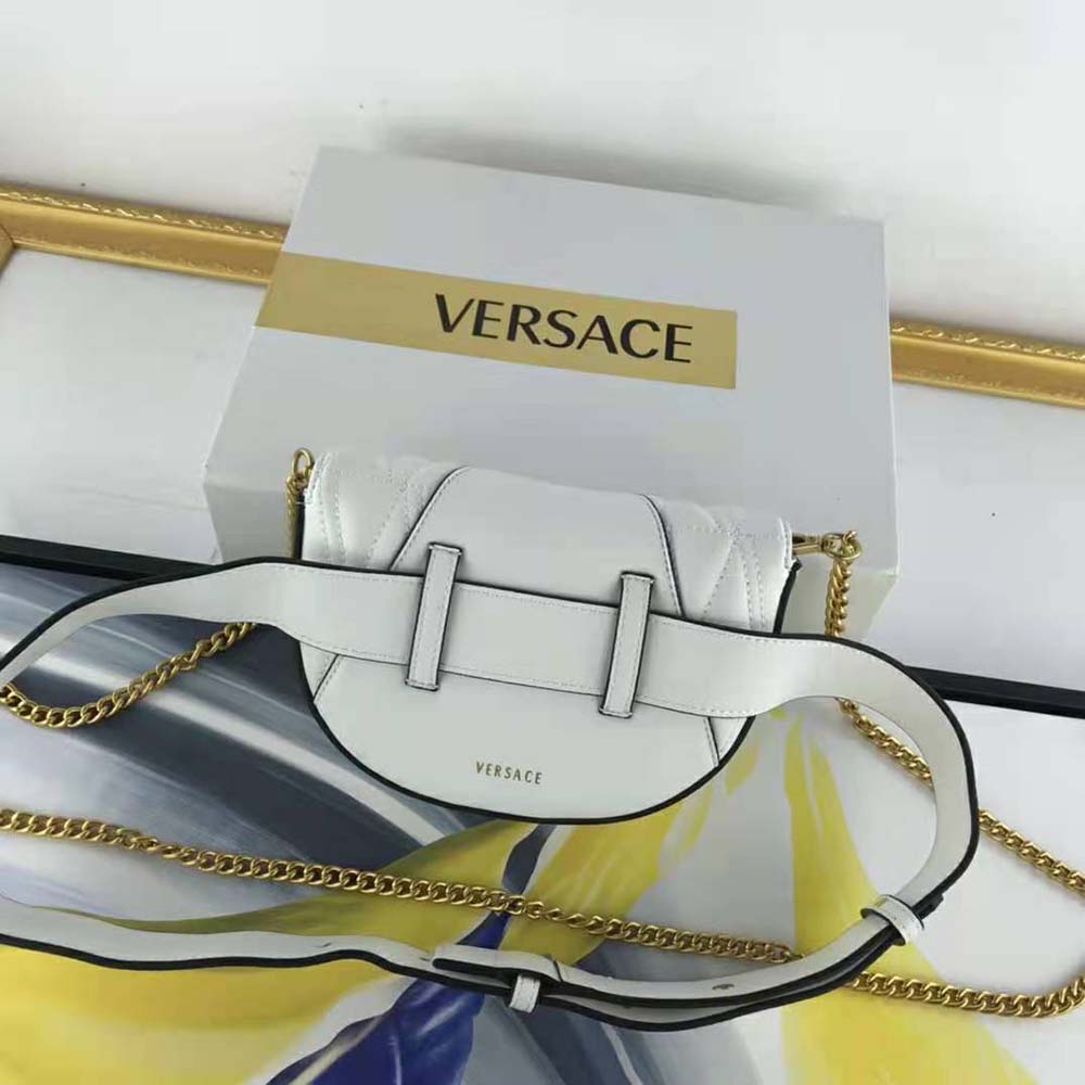 Side profile showing adjustable strap on Versace Women Virtus Quilted Belt Bag