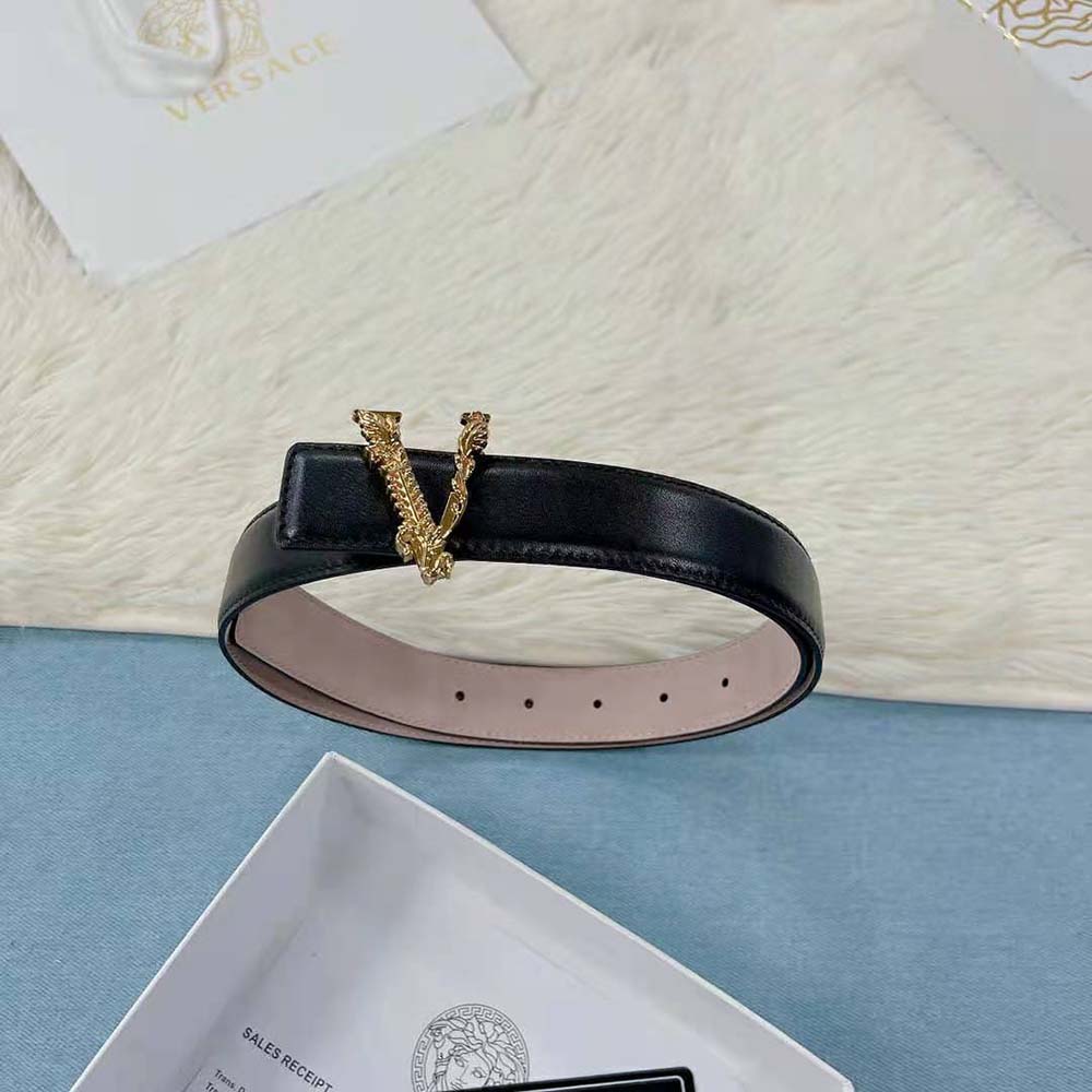 Versace Women Virtus Thin Waist belt in Calf Leather-Black - image 4