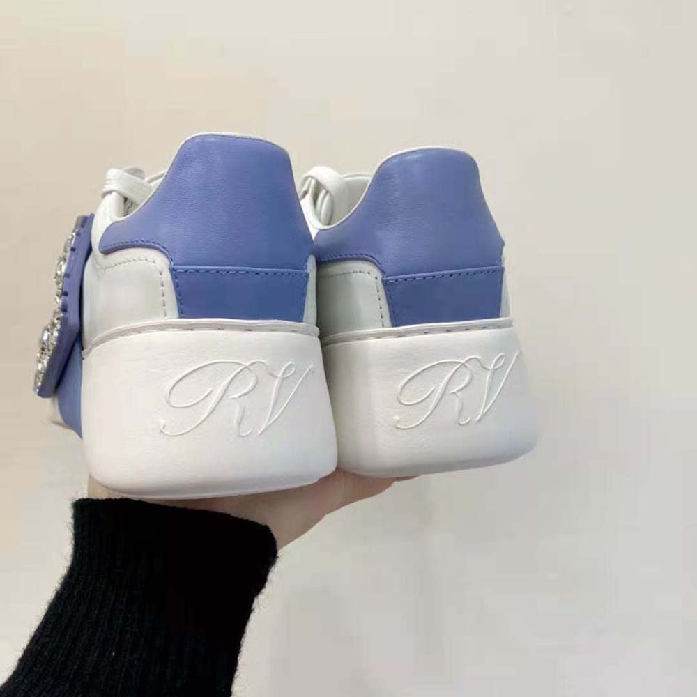 Roger Vivier Women Viv Skate Strass Buckle Sneakers in Soft Leather-Blue - image 5