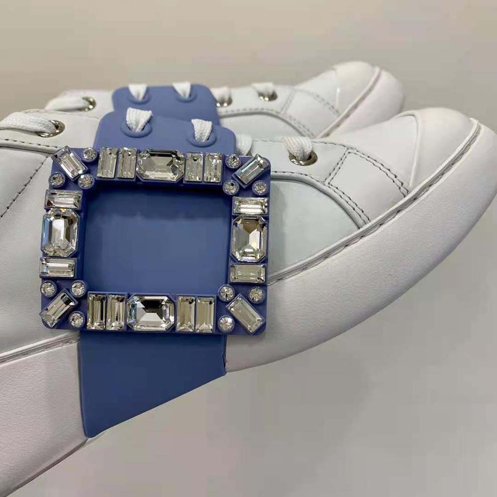 Roger Vivier Women Viv Skate Strass Buckle Sneakers in Soft Leather-Blue - image 9