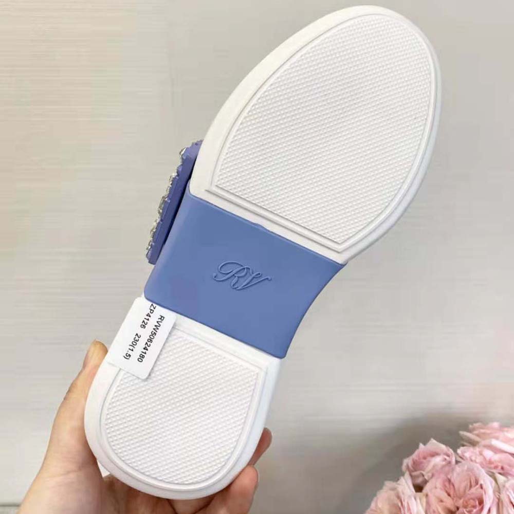 Roger Vivier Women Viv Skate Strass Buckle Sneakers in Soft Leather-Blue - image 8