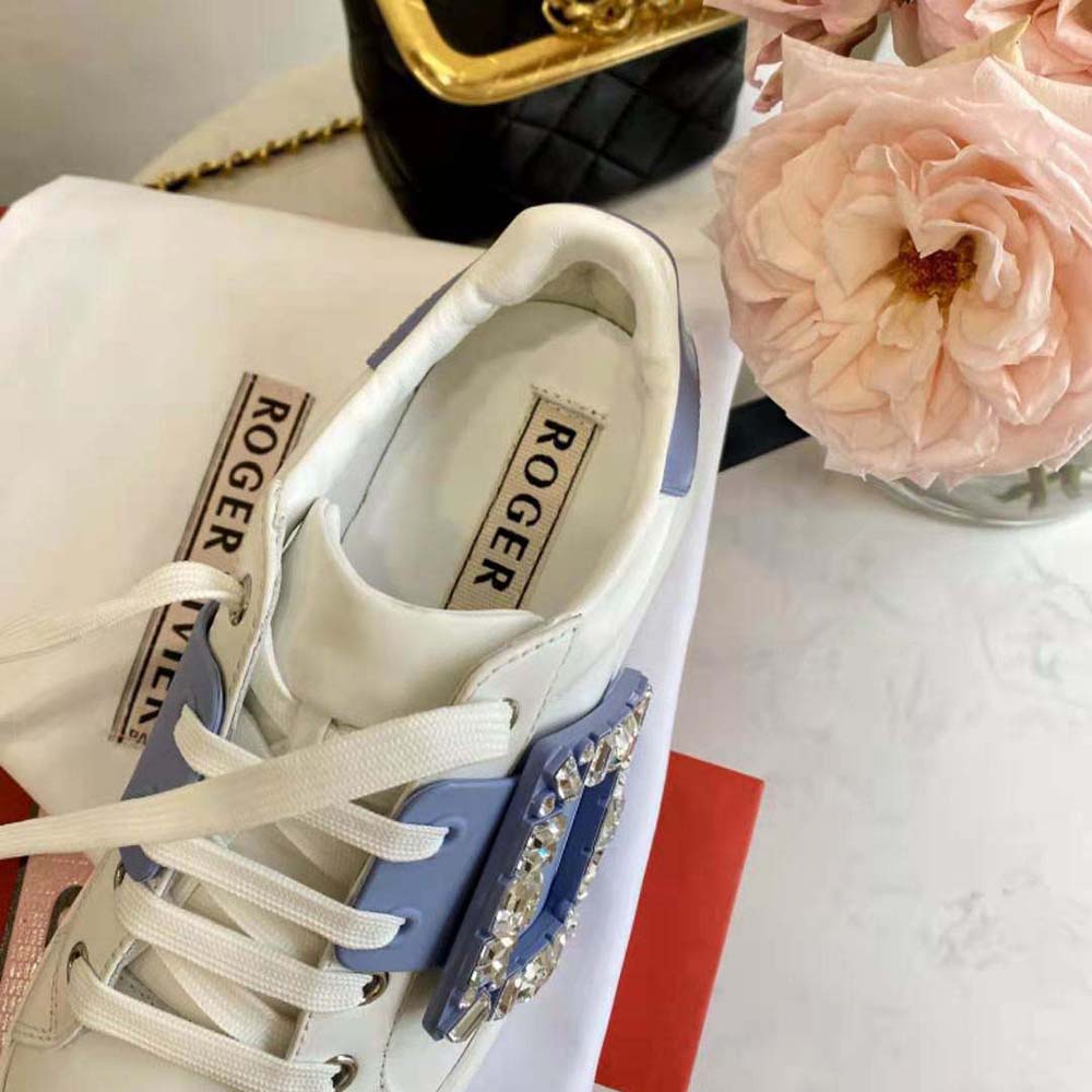 Roger Vivier Women Viv Skate Strass Buckle Sneakers in Soft Leather-Blue - image 7