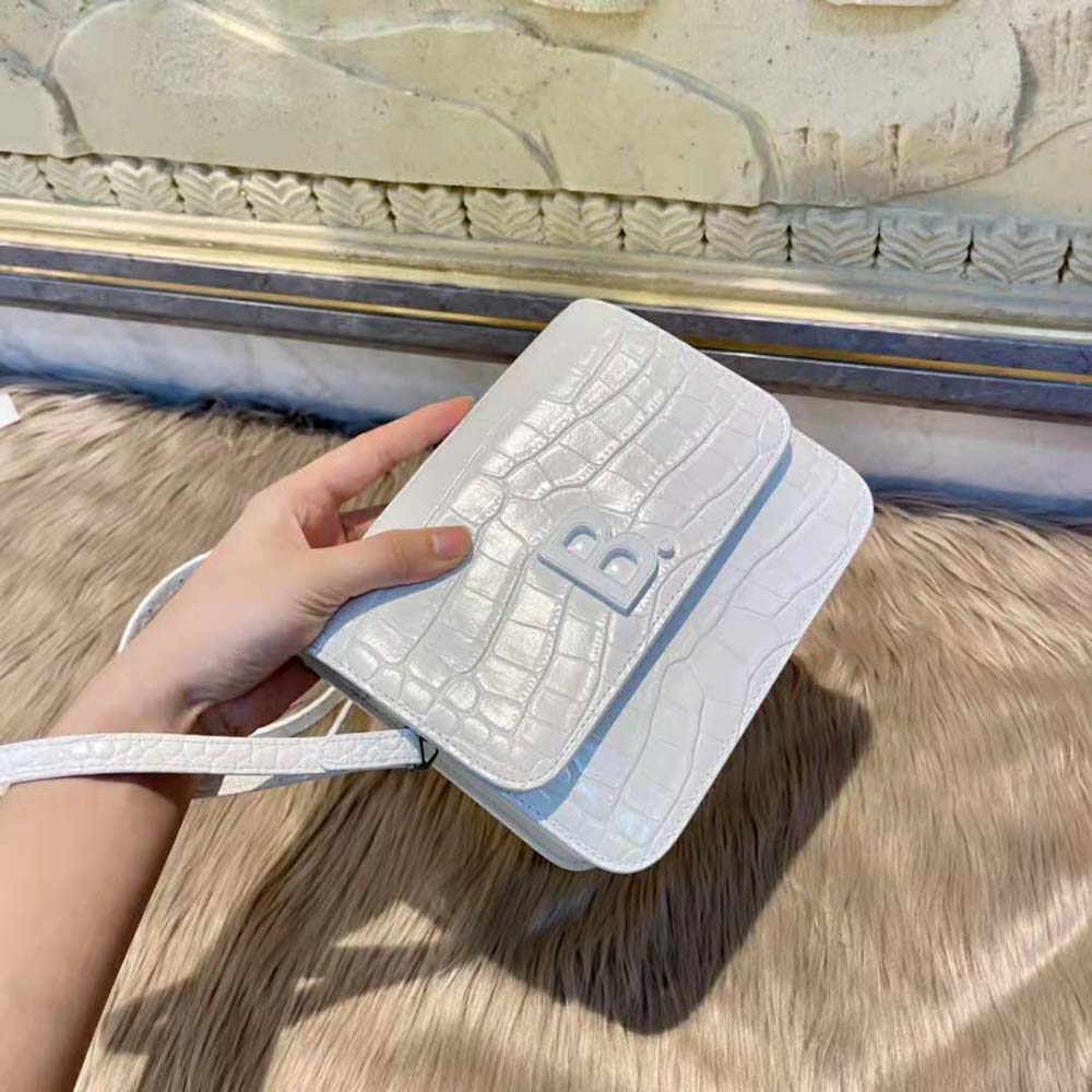 Balenciaga Women B. Small Bag in White Shiny Crocodile Embossed Calfskin - image 5