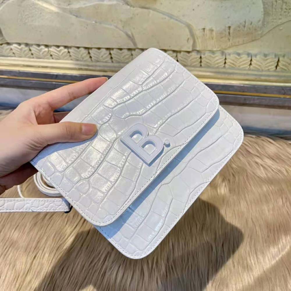 Balenciaga Women B. Small Bag in White Shiny Crocodile Embossed Calfskin - image 6