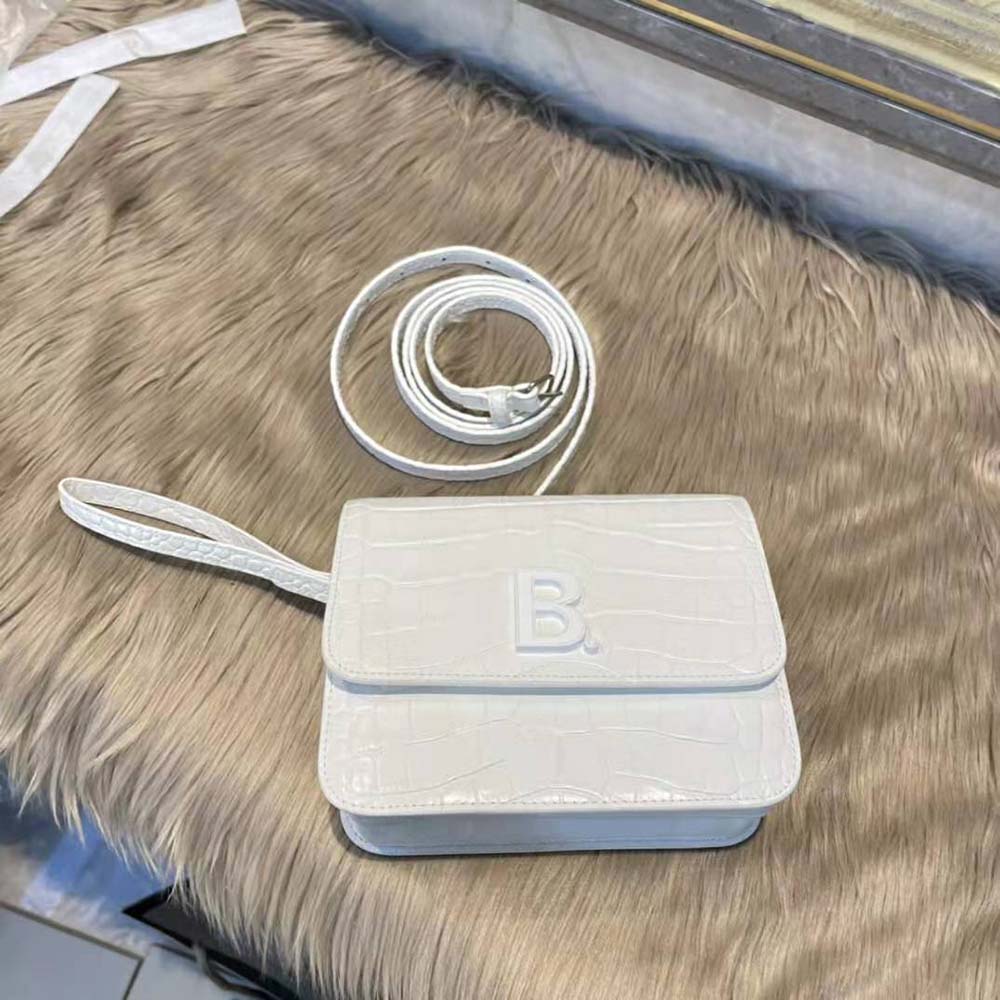 Balenciaga Women B. Small Bag in White Shiny Crocodile Embossed Calfskin - image 4