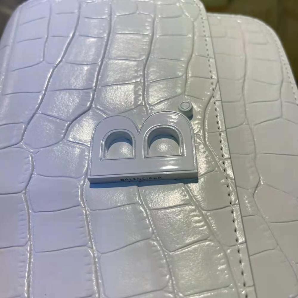 Balenciaga Women B. Small Bag in White Shiny Crocodile Embossed Calfskin - image 10