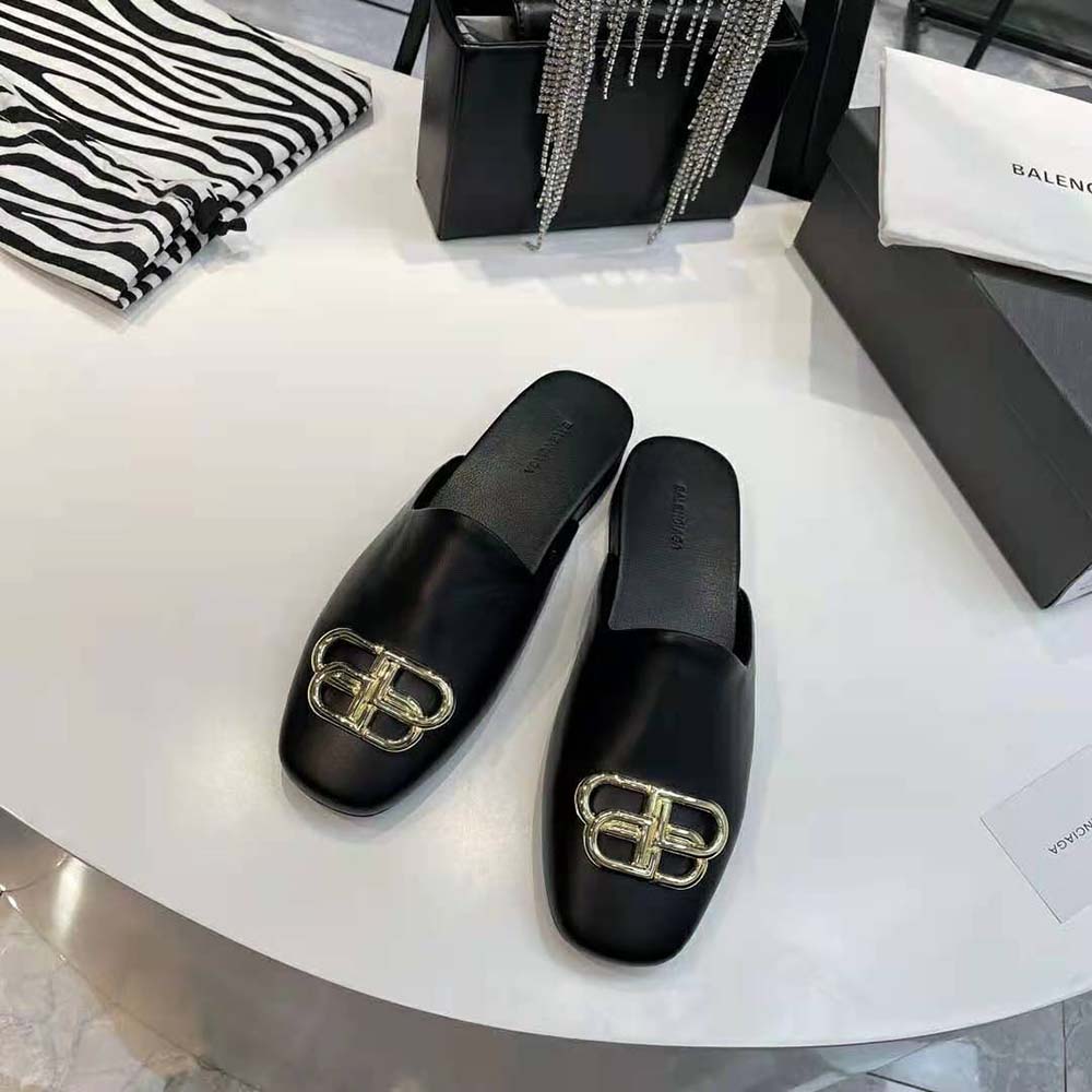 Balenciaga Women Cosy BB Slide in Black Smooth Calfskin Aged-gold Hardware - image 4